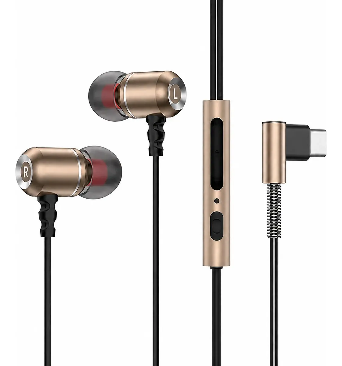 Auriculares USB-C 90° dorado - vista completa
